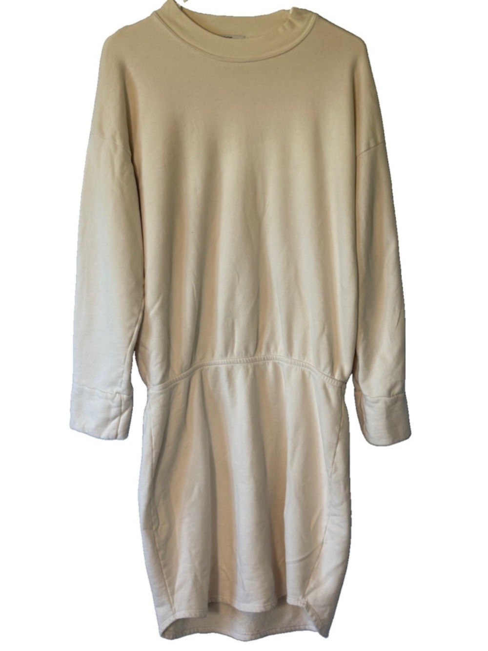 STATESIDE Cream Cotton Sweatshirt Dress L Drop Waist Long Sleeve Mini Made USA